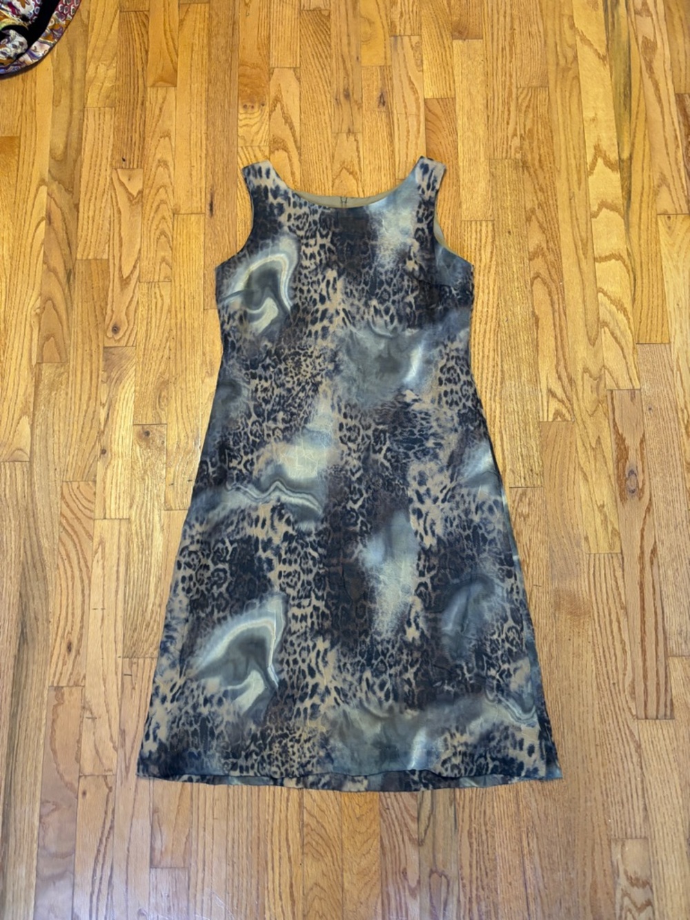 Sleeveless Animal Print A-Line Dress in Taupe and Black